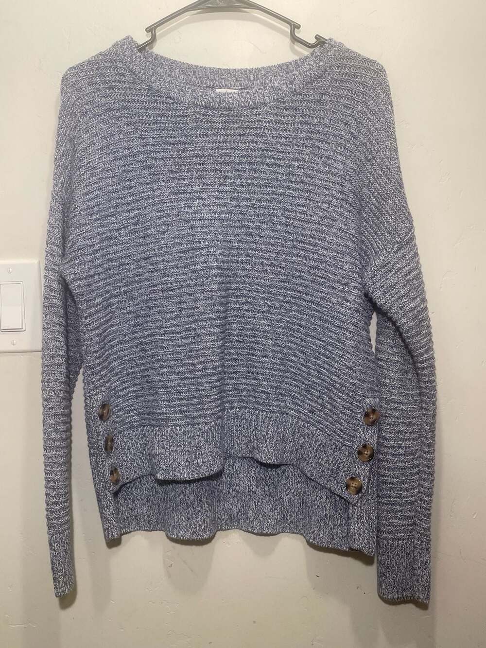 Joie Blue Marled Knit Button Side Sweater Size M